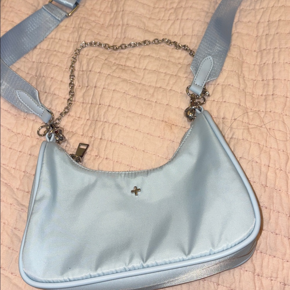 Light blue Handbag with Zipper and crossbody strap